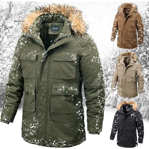 Winter Jacket Men Outdoor Parka Coat Plus Size Fur Collar Warm Coat With Many Pockets Outdoor Sport Working Jacket Men Fur Lined