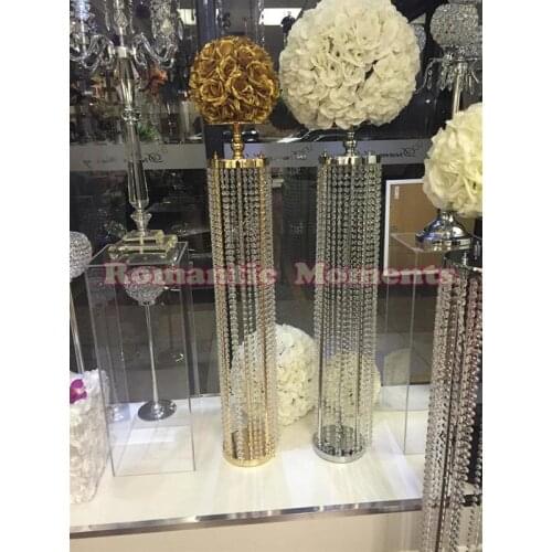 120cm Tall Gold or Silver Wedding Crystal Pillar Flower Stand Wedding Centerpieces Aisle Road Leads