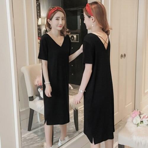 2019 New Brand Summer Maternity Dress Woman Casual Cotton Material Large Size Dress Pregnant Woman V-Neck Dress MD-00908