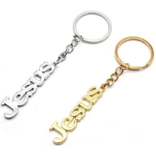 Gold Silver Color Jesus Keychain Letter Car Key Chains Pendant Keyrings Religious Worship Holy Land Souvenirs Gifts Jewelry