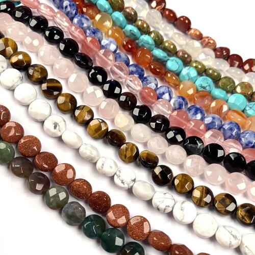 Natural Stone Beads Exquisite Coin Shape Crystal Agates Rose Quartz Opal Stone Charms for Jewelry Making Necklace Bracelet Gift