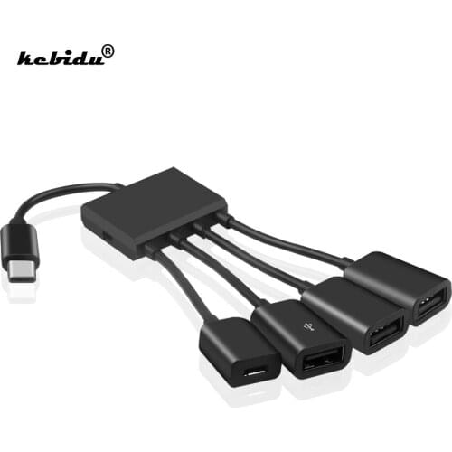 Kebidu Multiple OTG 4 Port Type-C USB Power Charging Hub Cable 19CM Connector Adapter USB 3.1 Type C Hub to 4 USB 2.0 Port HUB