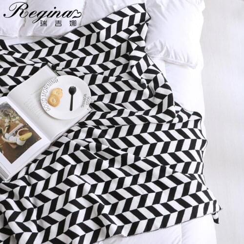 REGINA Plaid Blanket Classic Black White Cotton Knit Throw Blanket Home Decoration Sofa Cover Chair Cover Office Nap Quilt 2020