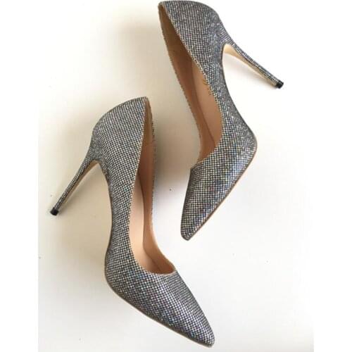 Leather 2020 New Spring Colorful Sequins Thin Heels Pointed Toe Lady shoes Shallow mouth Party Pumps