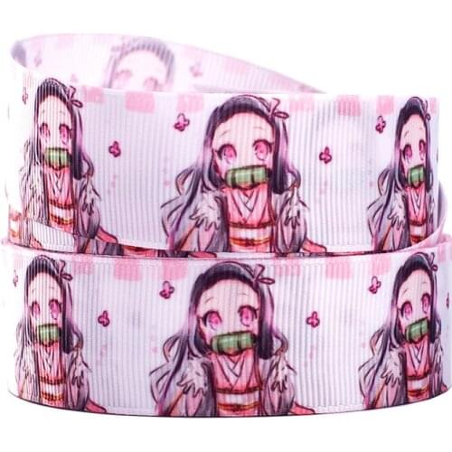 Kamado nezuko Ribbon Kimetsu No Yaiba Character pattern 10yards Japanese Cartoon Printed Grosgrain Ribbon For Carfts Hairbow