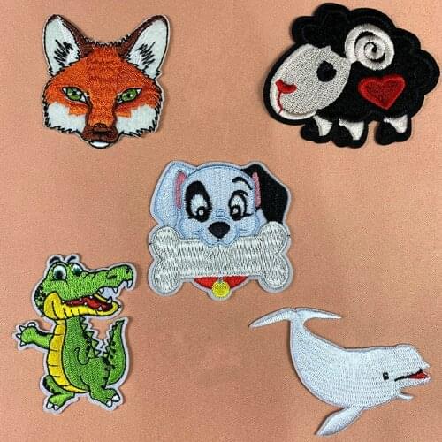 Fox Sheep Crocodile Puppy Cartoon Animal Embroidered Children Clothing Accessories Iron on Patch