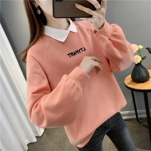 Outer corridor of room 2) pink and black off the shelf real shot cotton square collar letter Pullover Sweater 53