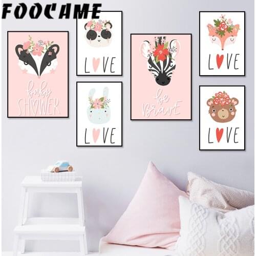 Wall Art Pictures Canvas Painting Cartoon Animal Fox Zebra Bear Rabbit Panda Print Nordic Kids Decoration Poster Nursery Room