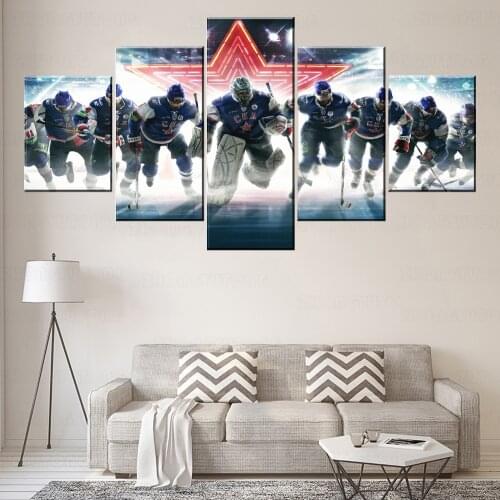 Wall Art Canvas Poster HD Print 5 Piece Hockey Team Sports Painting For Bedroom Home Decorative Picture Framework Or Frameless