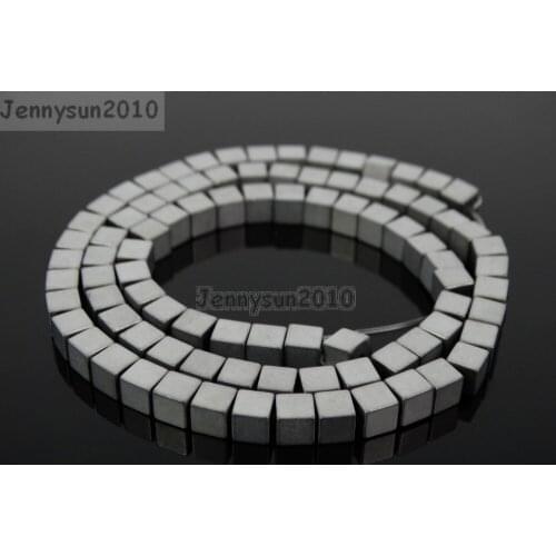 Natural Matte Hematite Gems Stones Square Cube 4mm Beads Non Magnetic Metallic Silver 16'' Jewelry Making 10Strands/Pack