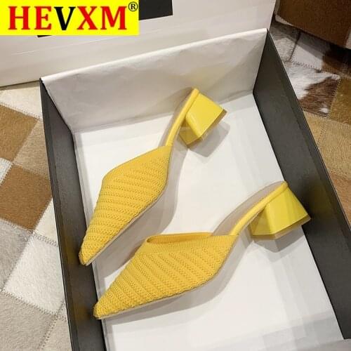 HEVXM 2020 New Sandals Knit High Quality Mesh Summer Womens Slippers Solid Shallow Outside Casual Women Shoes Zapatos De Mujer