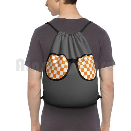 Orange And White Checkerboard Sunglasses Backpack Drawstring Bags Gym Bag Waterproof Orange White Checkerboard Grey Gray