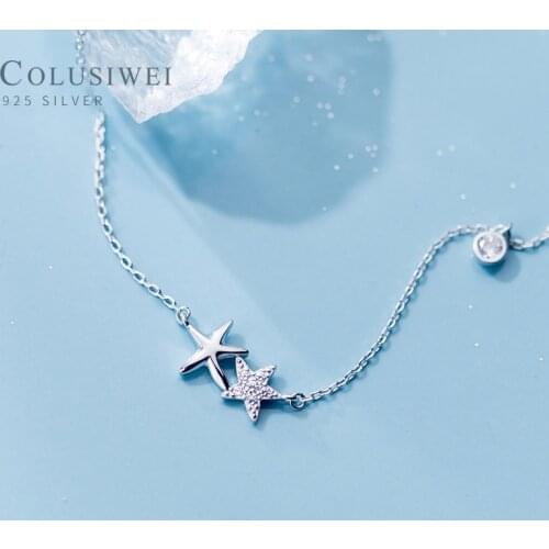 Colusiwei Clear CZ Stars Starfish Pendant Necklace Sparkling Choker Necklace Fashion Real 925 Sterling Silver Jewelry Collier