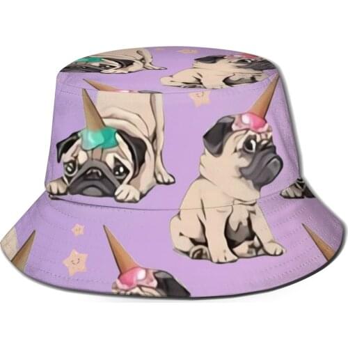 CINESSD Funny Unicorn Pug Bucket Hat Summer Hats Fisherman Hat Foldable Women Men Sunscreen Shade Caps