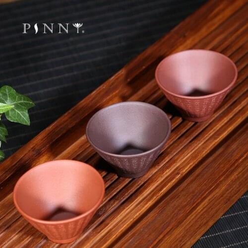 PINNY Yixing 55ML Purple Clay Scripture Teacups Hand Made Purple Sand Heat Resistant Tea Cup Chinese Kung Fu Tea Accessories