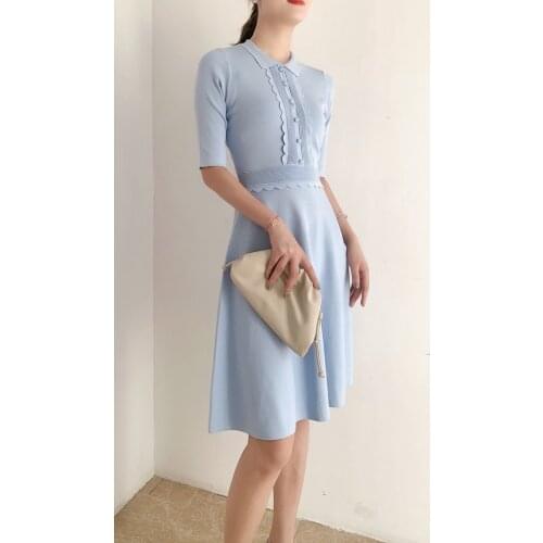 Polo Shirt Dress Pure Blue Short Sleeves Kintted Skater UK New Collections Size 0 -4