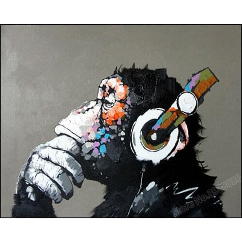 Full Square/ Round 5D DIY Diamond Painting Thinking Monkey with Headphone Picture Mosaic Diamond Embroidery Cross Stitch Tools
