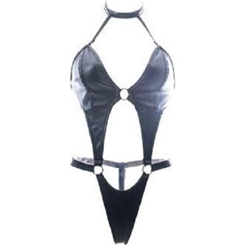 Sexy Womens Faux Leather Bodysuit Front Hollow Out Catsuit Clubwear Rompers Fetish Pole Dancing Costume