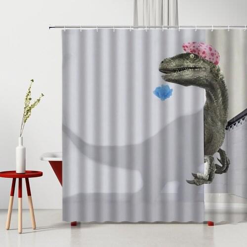 Shower Curtain Lovely Little Dinosaur Taking A Bath Anti-Mold Waterproof Polyester Fabric Bathroom Decoration Household Products
