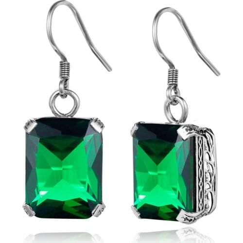 Szjinao Created Green Emerald Gemstone Drop Earrings for Women Solid 925 Sterling Silver Anniversary Wedding Party Gifts Jewelry