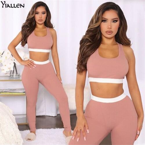 Yiallen Summer Fashion Casual Solid Rib Knit Tank Top and Trousers 2 Piece Set For Women Slim Stretch Skinny Female Outfit New