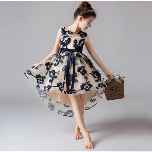 Flower Girl Dress Princess Lace Embroidery Birthday Pageant Party Gown Dress GIrls Dress For Chinese Style Wedding