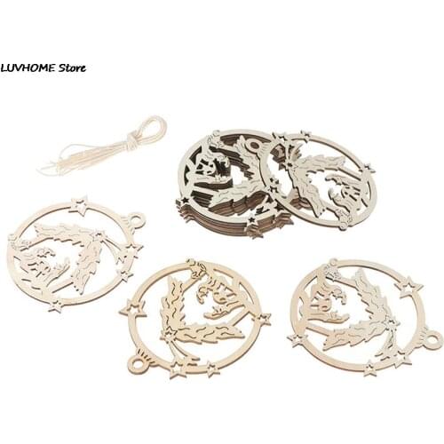 10PCS/Lot Vintage Hollow Christmas Jesus Wooden Pendants Ornaments Wood Craft Christmas Tree Ornaments Decorations Kids Gifts