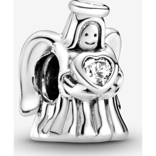 100% 925 Sterling Silver Clear CZ Angel of Love Beads Charm Fit Original Bracelet for Women DIY Jewelry Gift bijoux