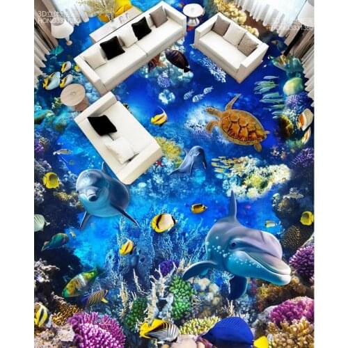 3d flooring Sea World Dolphin Turtle 3D Floor 3d pvc wallpaper 3d floor painting wallpaper
