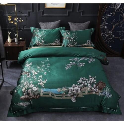 Luxury Pastoral Green Digital Printing 60S Egyptian cotton Bedding sets Queen King Duvet cover Bed sheet set Pillowcases 4pcs