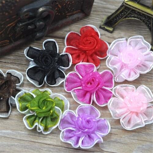 40pcs Sheer ribbon 2tone flowers bows for sewing wedding decoration crafts E79
