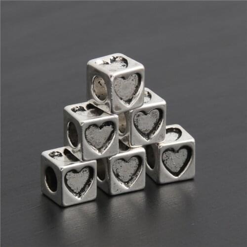 40pcs Silver Color Little Cube Love Charms Heart Jewelry Making Accessories Fit for Bracelet Necklace Wholesale 7x7x7mm A3015