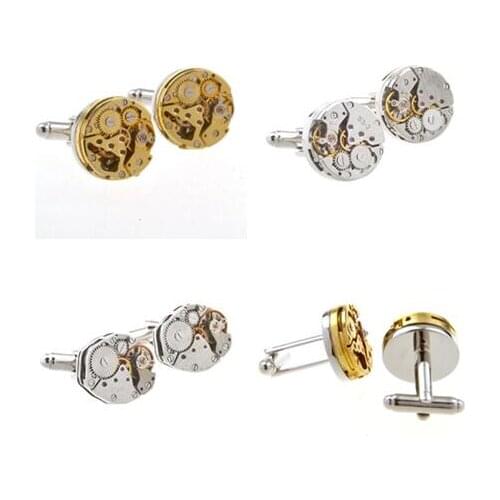 5pairs/lot Classic Steampunk Watch Movement Cufflinks Round/Hexagonal Steampunk Gear Watch Mechanism Cuff Links Mens Jewelry