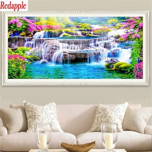 Big size 5D DIY Diamond Painting Full Square Drill beautiful waterfall flower natural scenery Cross Stitch Home Decor Embroidery