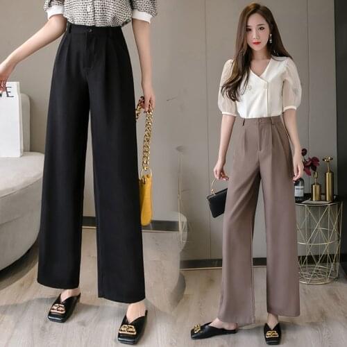 2021 Summer Autumn Women Wide Leg Pants Loose Office Lady Work Wear Trousers Womens Clothing Black Clothes