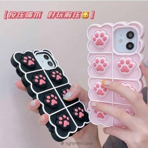 Bubble Case for OPPO A12 A5 A9 2020 A93 A74 A54 A55 5G A52 A72 A73 Release Pressure 3D Cat Paw Soft Silicon Cartoon Phone Cover