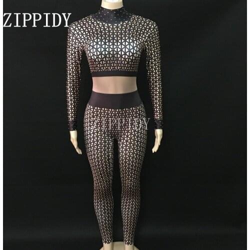 Black White Rhinestones Jumpsuit Womens Birthday Dance Party Stretch Bodysuit Nightclub Female Singer Show Stage Rompers
