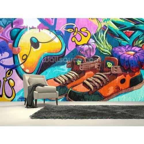 Custom papel DE parede infantil, Graffiti Trainers 3d Graffiti wallpaper for children room sitting room wall PVC wallpaper
