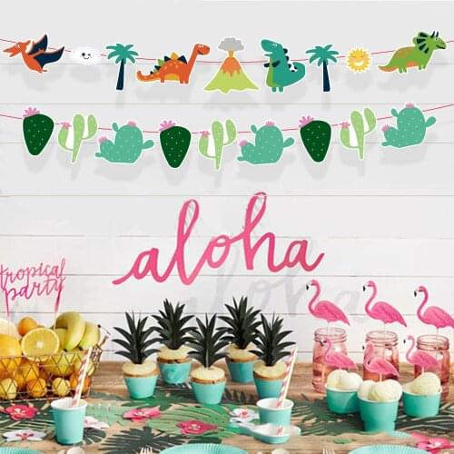 Jungle Party Decoration Banner Garland Hawaiian Party Bunting Tropical Flamingo Cactus Summer Party Decoration