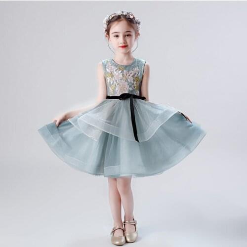 Elegant Girl Party Dresses Summer Kids Mesh Lace Flowers dresses little girls princess dress age3 5 6 8 10Year Children Clothing