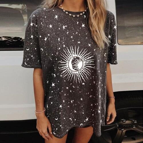 Harajuku Sun Star Moon Tshirt Women 2021 Oversized T Shirt Vintage Summer Loose Short Sleeve Tee Shirt Femme T-shirt Tops