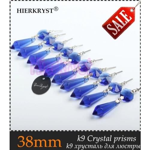 HIERKRYST 20 pcs/lot Blue Chandelier Glass Crystals Lamp Prisms Parts icicle Hanging Pendants 38mm 1.49" #1907-X