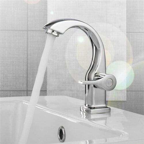 Chrome Single Handle Bathroom Basin Faucets Deck Mounted Kitchen Single Hole Bath Tap Single Cold Water Tap Copper Alloy Faucet