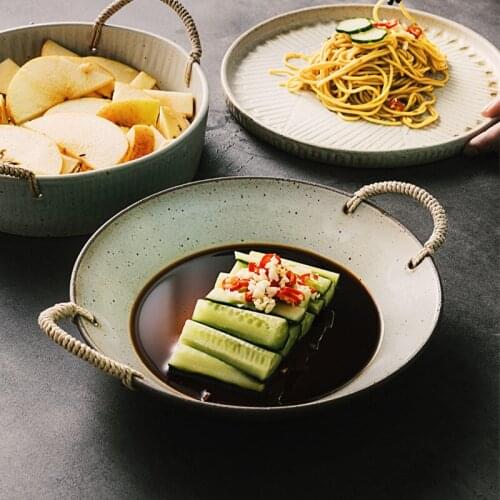 Jingdezhen Personalized Stoneware Dinnerware Household Japanese Tableware Creative Binaural Plate Ceramic Retro Tableware