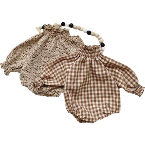 Autumn Floral Bodysuit Newborn Baby Girls Long Sleeve Jumpsuit Cotton Infant Girls Plaid Bodysuit Kids Clothes