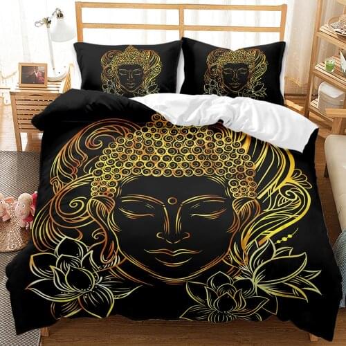 Gold Black Buddha Printed Bedding Set Buddhist Duvet Cover Sets Soft Comforter Bedclothes (NO Sheet) Luxury Bedding Set