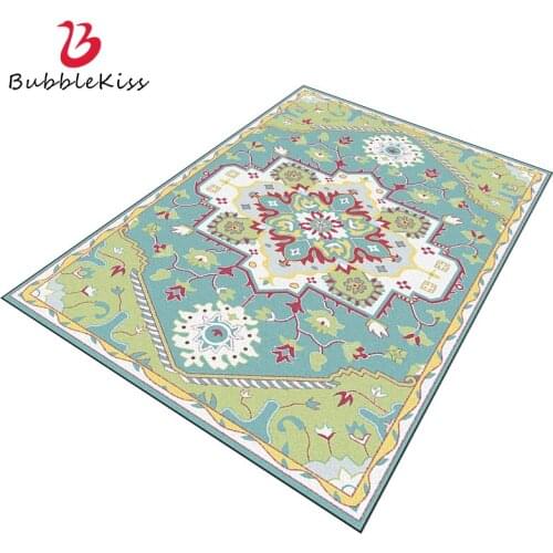 Bubble Kiss Carpets For Living Room Ethnic Style Freshing Green Blue Floor Mat Flowers Pattern Rug Home Bedroom Customize Carpet