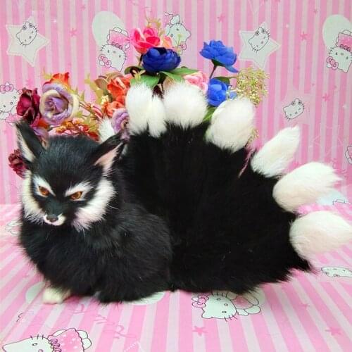 Creative real life nine-tails fox model plastic&furs simulation black squating fox doll gift about 35x15cm xf2875