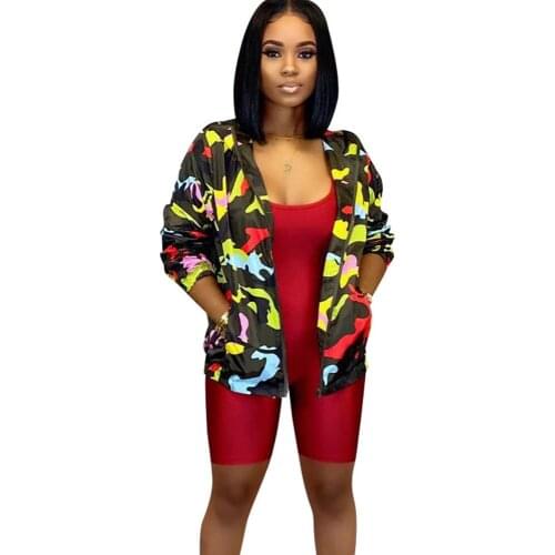 Camouflage Print Jackets and Coats Women Long Sleeve Fall Zip Hooded Jacket Causal Pockets Slim Military Outerwear Manteau Femme