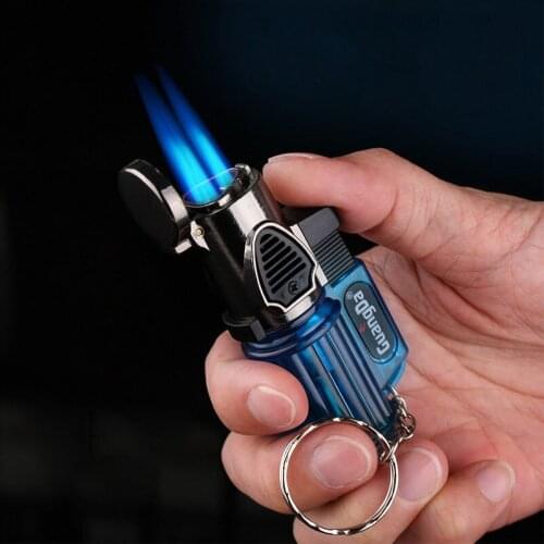 Metal Lighters Windproof Gas Lighter Cigar Butane Lighters Butane Torch Small Spray Gun Cigarette Lighter Three Spray Blue Flame